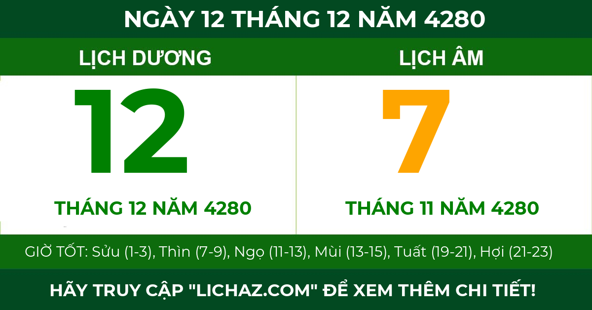 lịch âm ngày 12 tháng 12 năm 4280