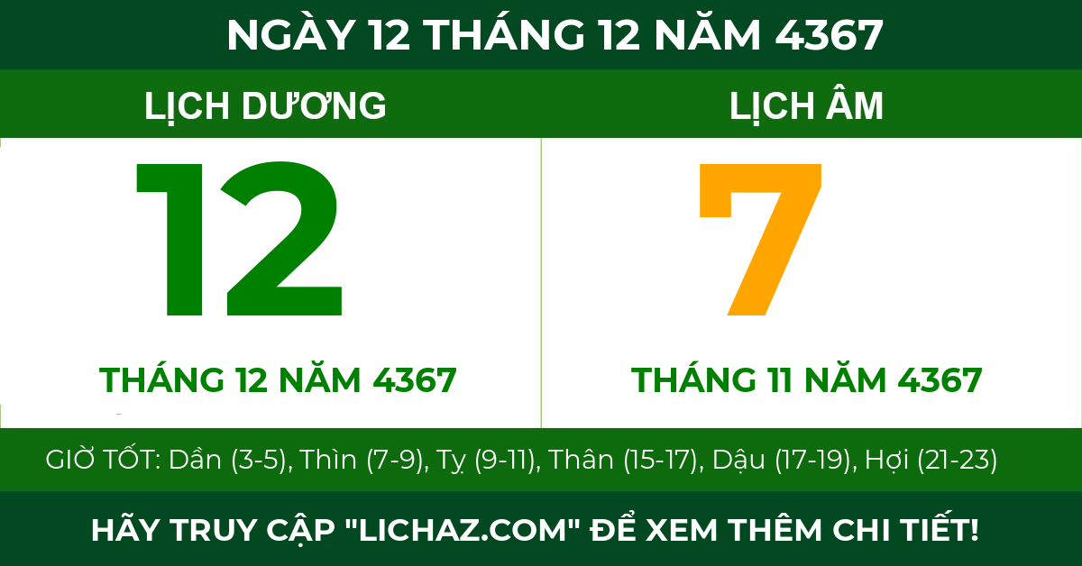 lịch âm ngày 12 tháng 12 năm 4367