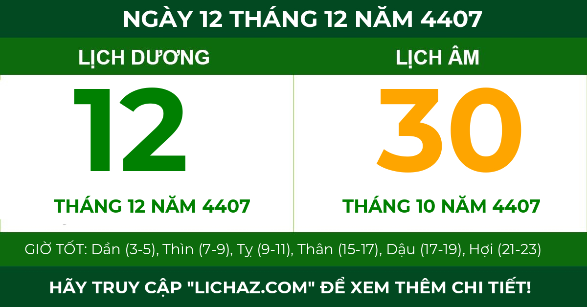 lịch âm ngày 12 tháng 12 năm 4407