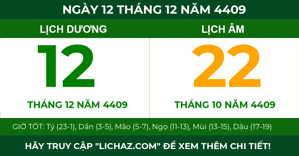 lịch âm ngày 12 tháng 12 năm 4409