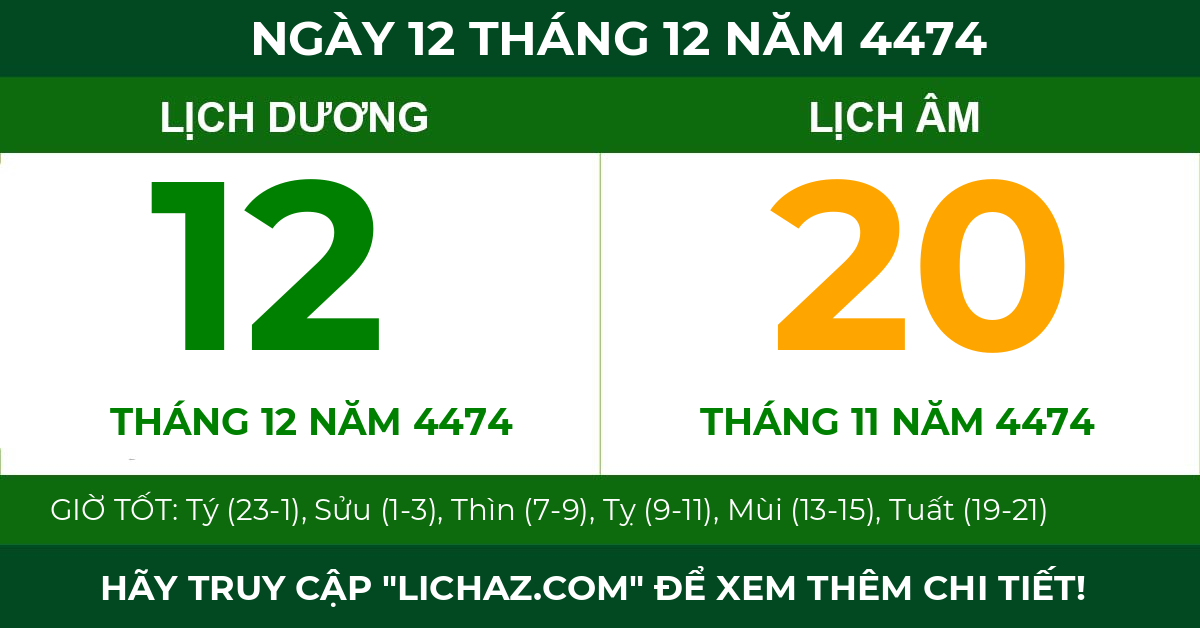 lịch âm ngày 12 tháng 12 năm 4474