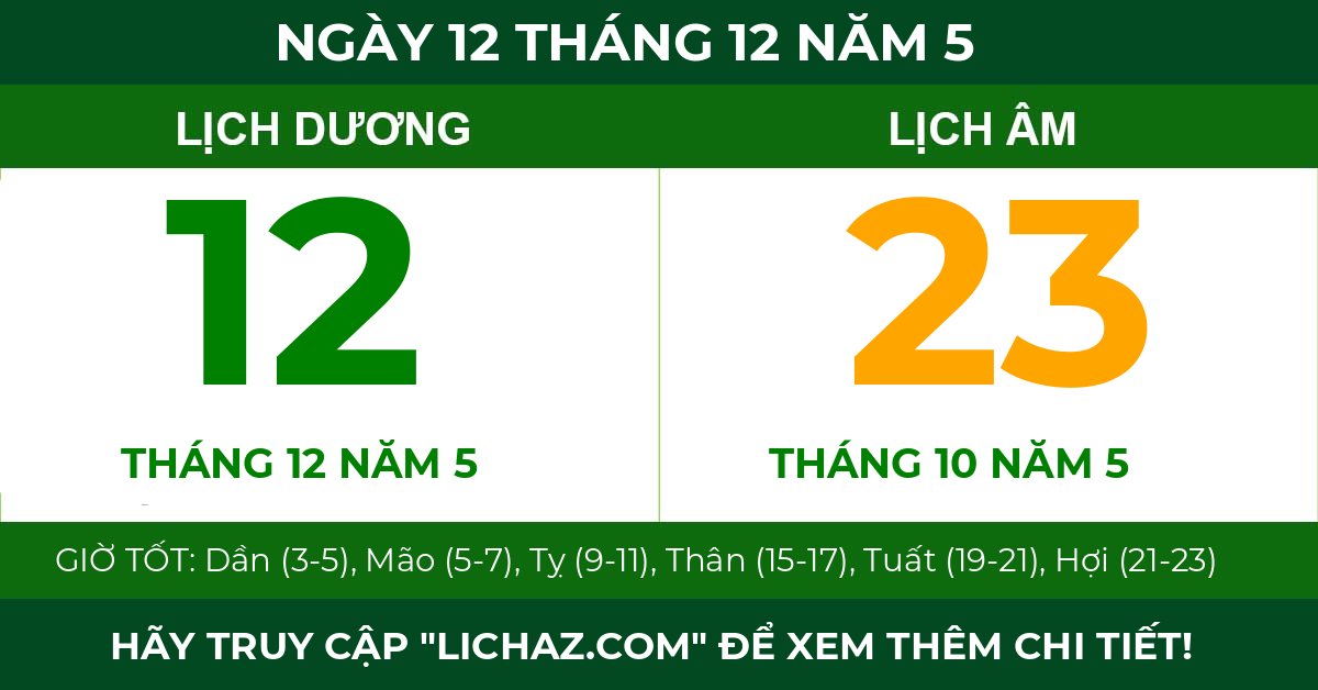 lịch âm ngày 12 tháng 12 năm 5