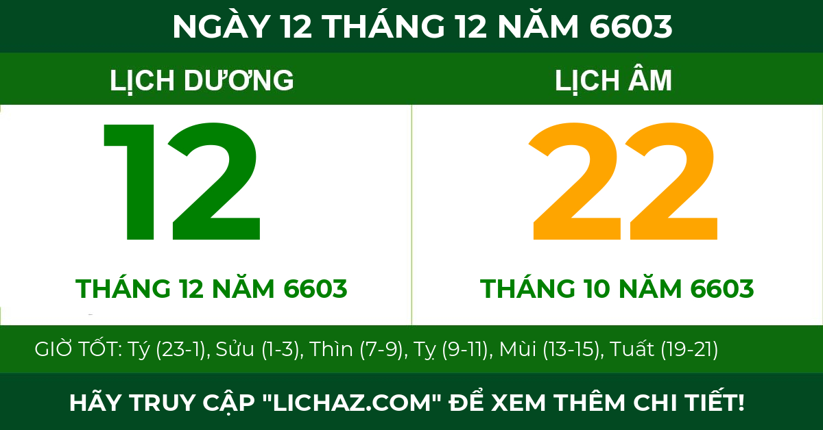 lịch âm ngày 12 tháng 12 năm 6603