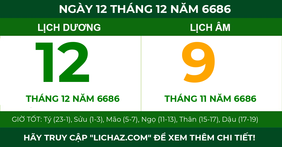 lịch âm ngày 12 tháng 12 năm 6686