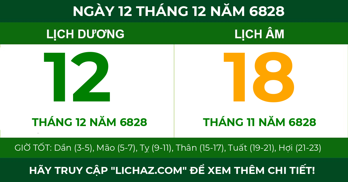 lịch âm ngày 12 tháng 12 năm 6828