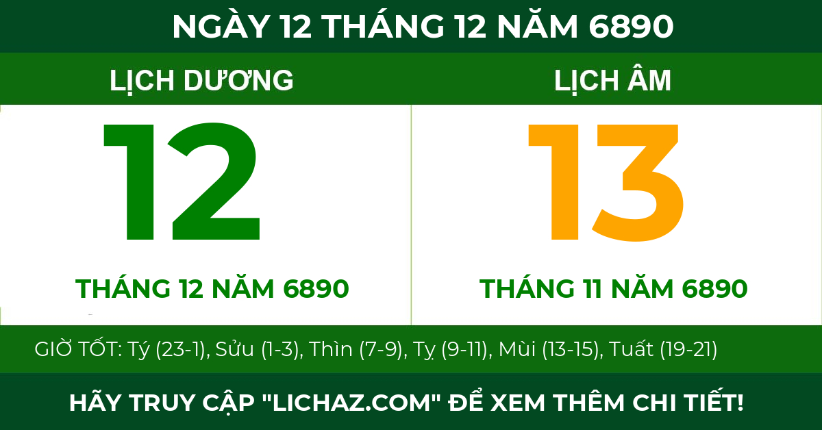 lịch âm ngày 12 tháng 12 năm 6890