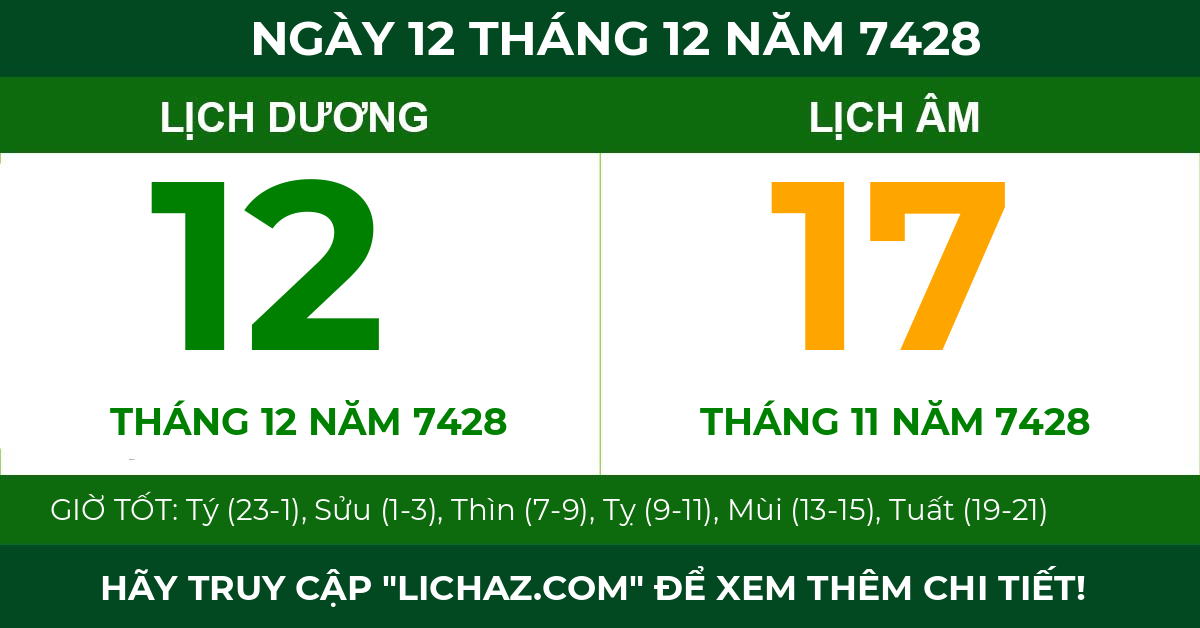 lịch âm ngày 12 tháng 12 năm 7428