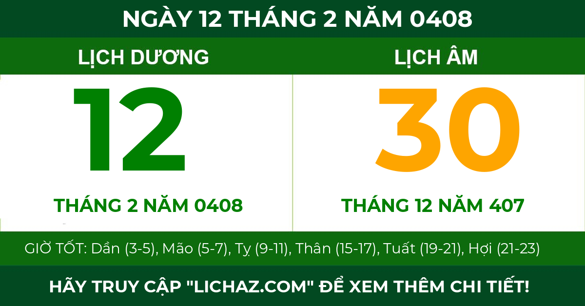lịch âm ngày 12 tháng 2 năm 0408