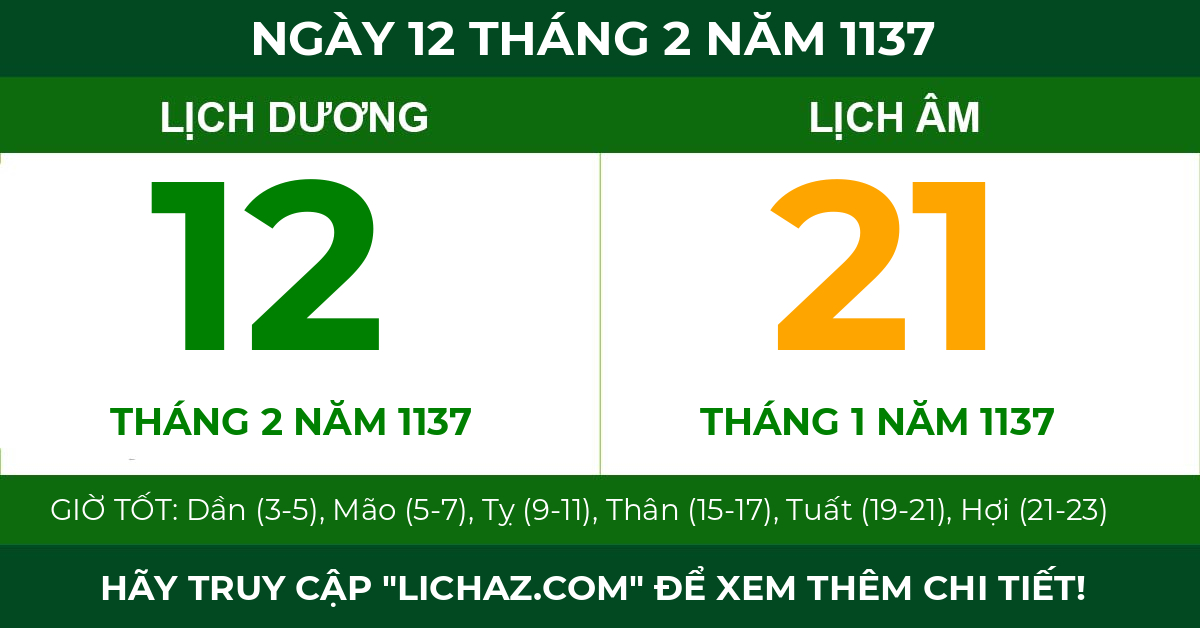lịch âm ngày 12 tháng 2 năm 1137