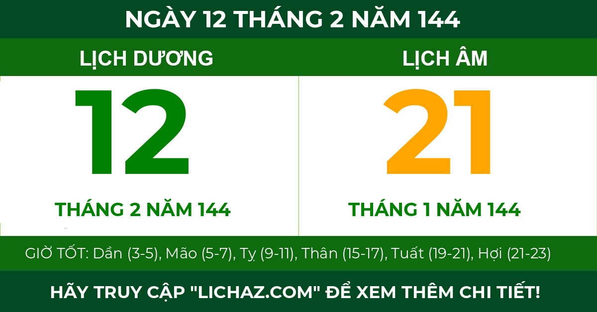 lịch âm ngày 12 tháng 2 năm 144