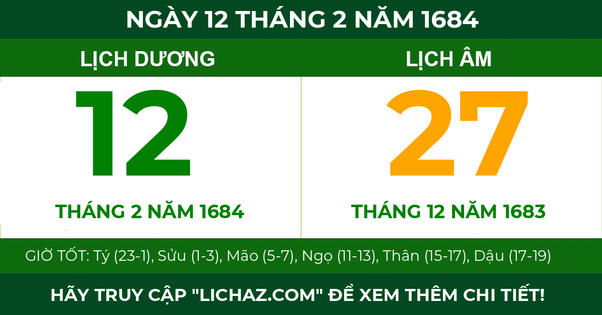 lịch âm ngày 12 tháng 2 năm 1684