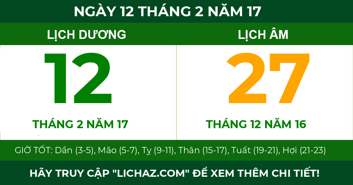 lịch âm ngày 12 tháng 2 năm 17