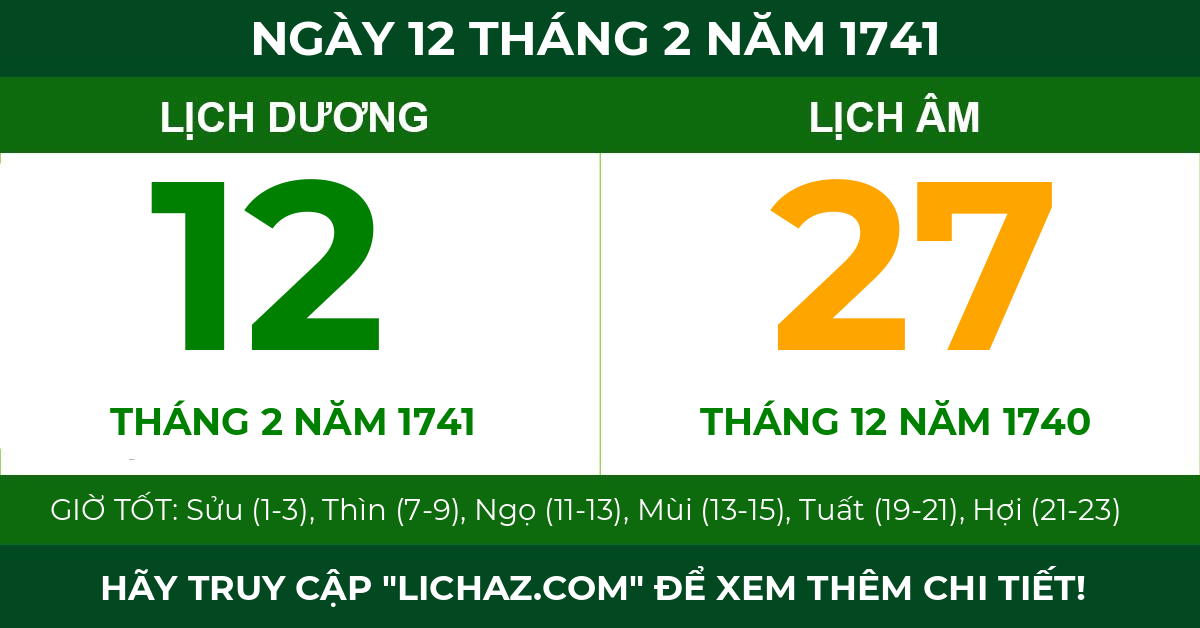 lịch âm ngày 12 tháng 2 năm 1741