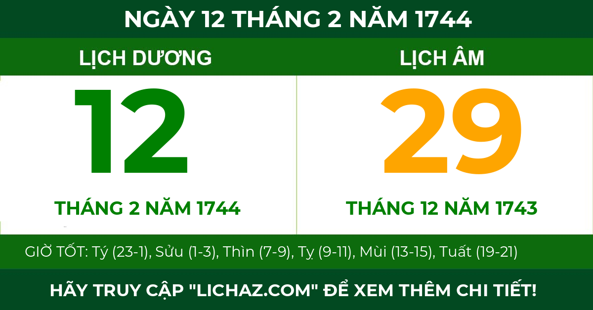 lịch âm ngày 12 tháng 2 năm 1744