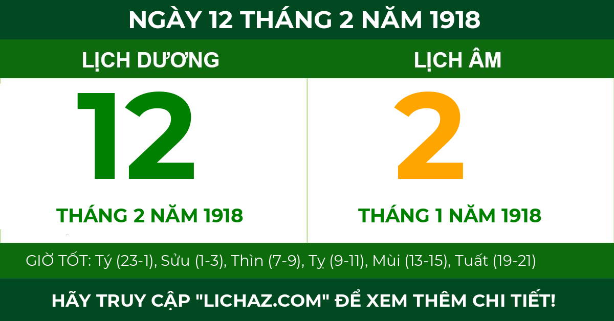 lịch âm ngày 12 tháng 2 năm 1918