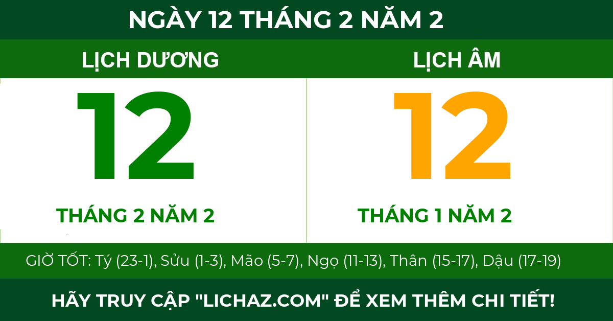 lịch âm ngày 12 tháng 2 năm 2