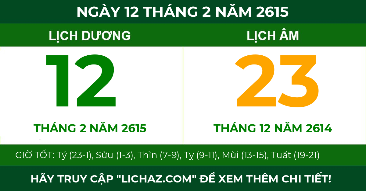 lịch âm ngày 12 tháng 2 năm 2615