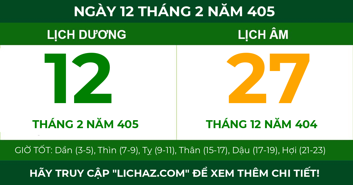 lịch âm ngày 12 tháng 2 năm 405