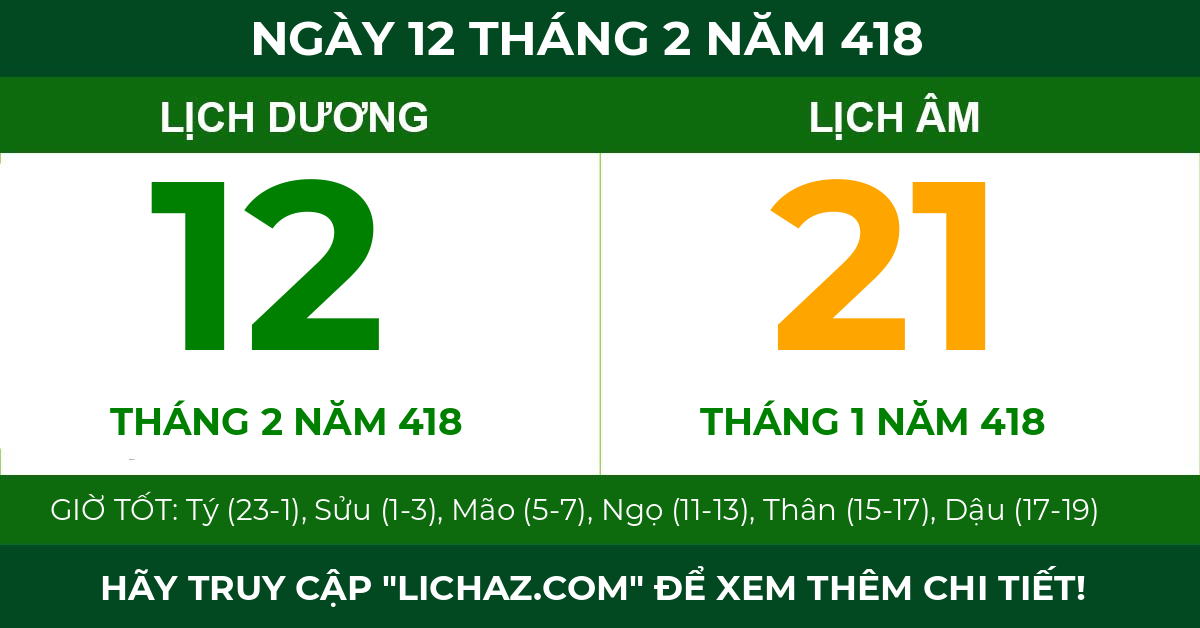 lịch âm ngày 12 tháng 2 năm 418