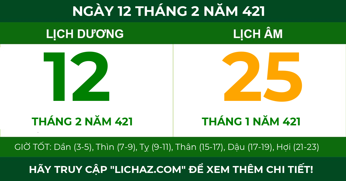 lịch âm ngày 12 tháng 2 năm 421