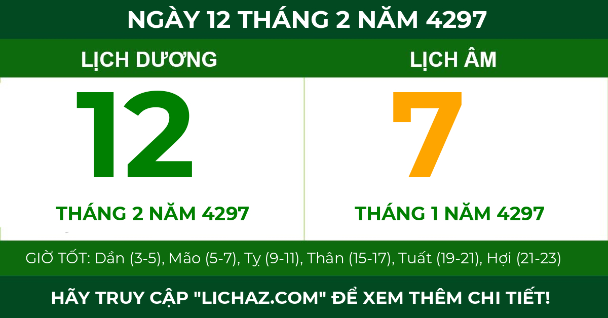 lịch âm ngày 12 tháng 2 năm 4297