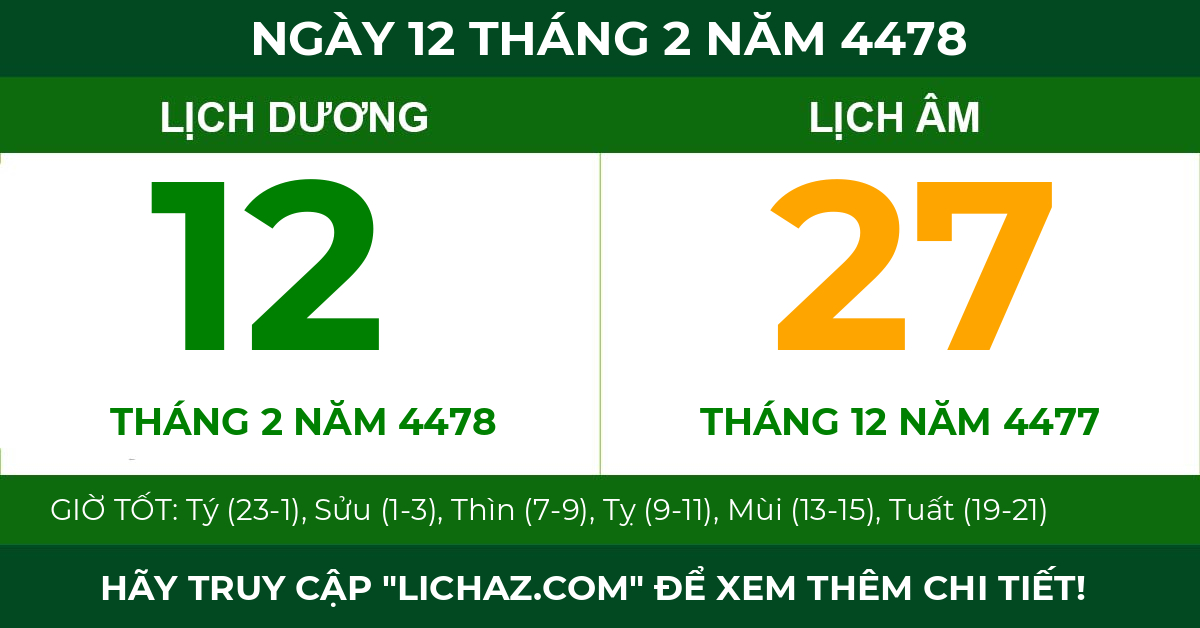 lịch âm ngày 12 tháng 2 năm 4478