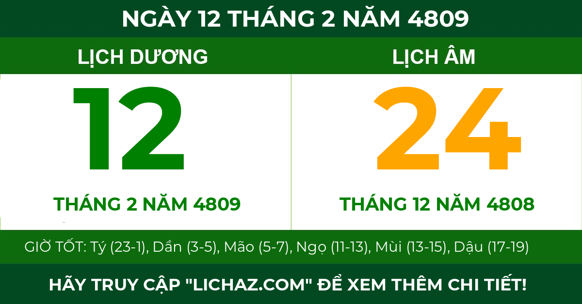 lịch âm ngày 12 tháng 2 năm 4809