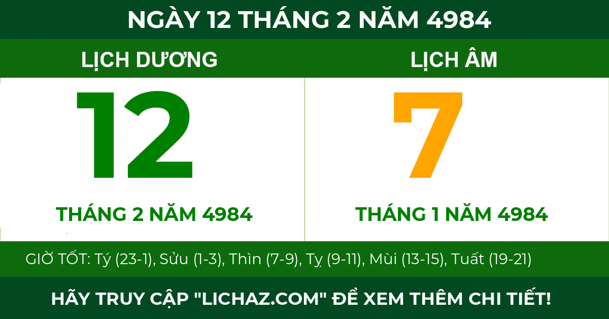 lịch âm ngày 12 tháng 2 năm 4984