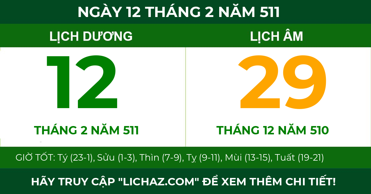 lịch âm ngày 12 tháng 2 năm 511