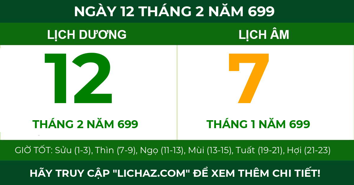 lịch âm ngày 12 tháng 2 năm 699