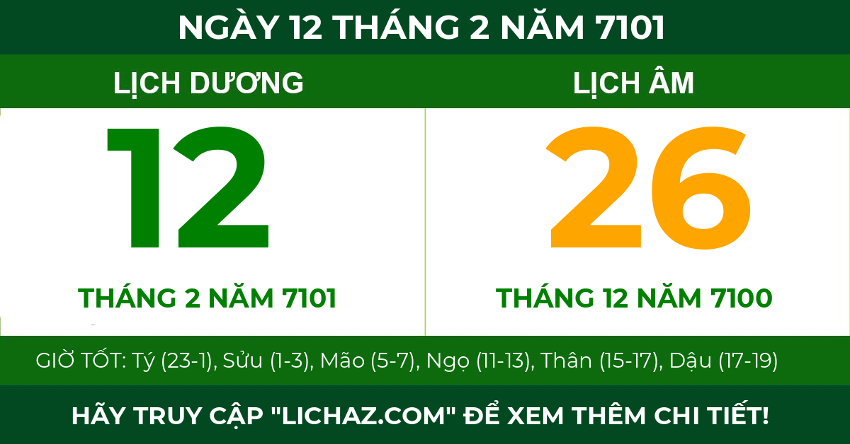 lịch âm ngày 12 tháng 2 năm 7101