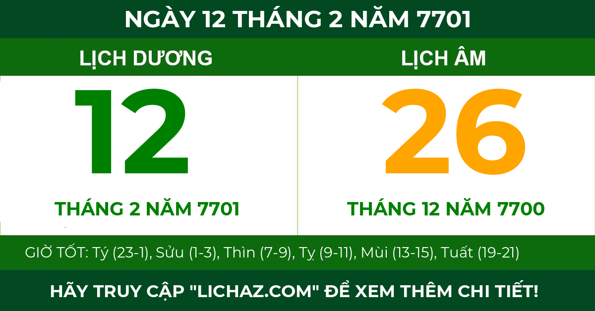 lịch âm ngày 12 tháng 2 năm 7701
