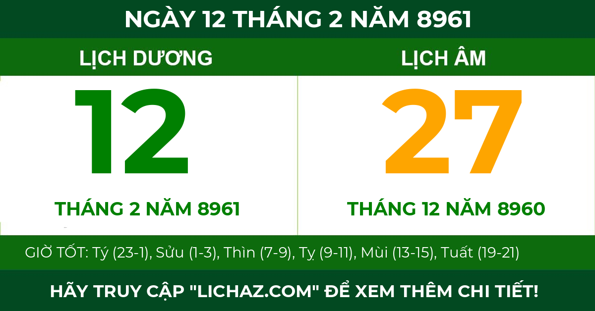 lịch âm ngày 12 tháng 2 năm 8961