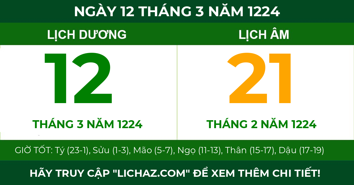 lịch âm ngày 12 tháng 3 năm 1224