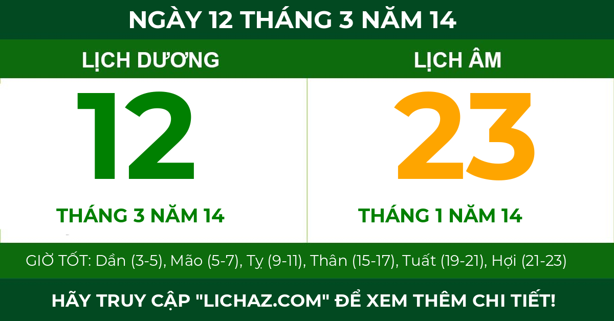 lịch âm ngày 12 tháng 3 năm 14