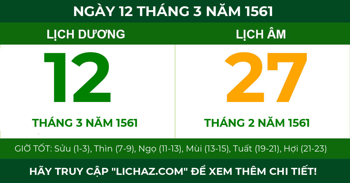 lịch âm ngày 12 tháng 3 năm 1561