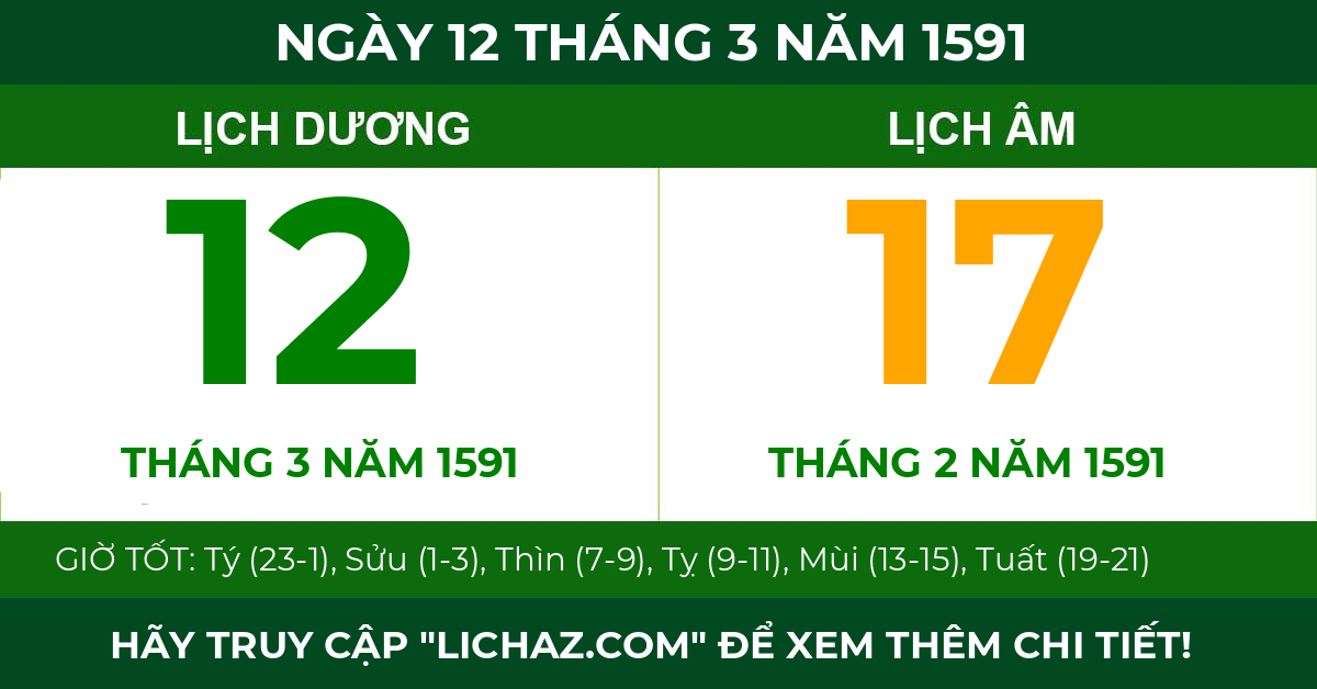 lịch âm ngày 12 tháng 3 năm 1591