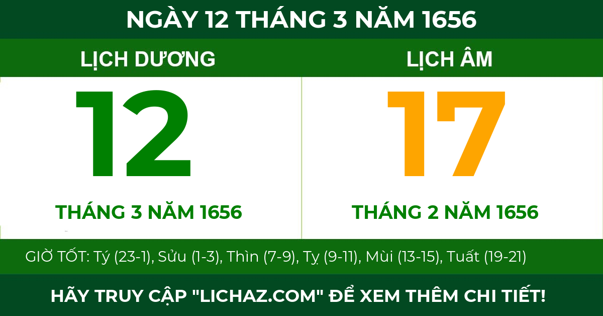 lịch âm ngày 12 tháng 3 năm 1656