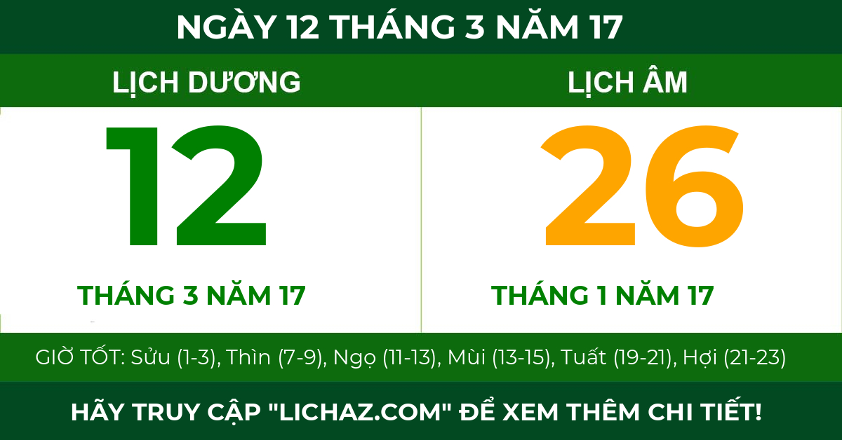 lịch âm ngày 12 tháng 3 năm 17
