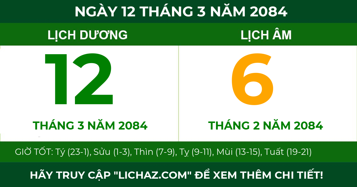 lịch âm ngày 12 tháng 3 năm 2084