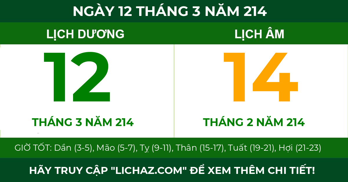 lịch âm ngày 12 tháng 3 năm 214
