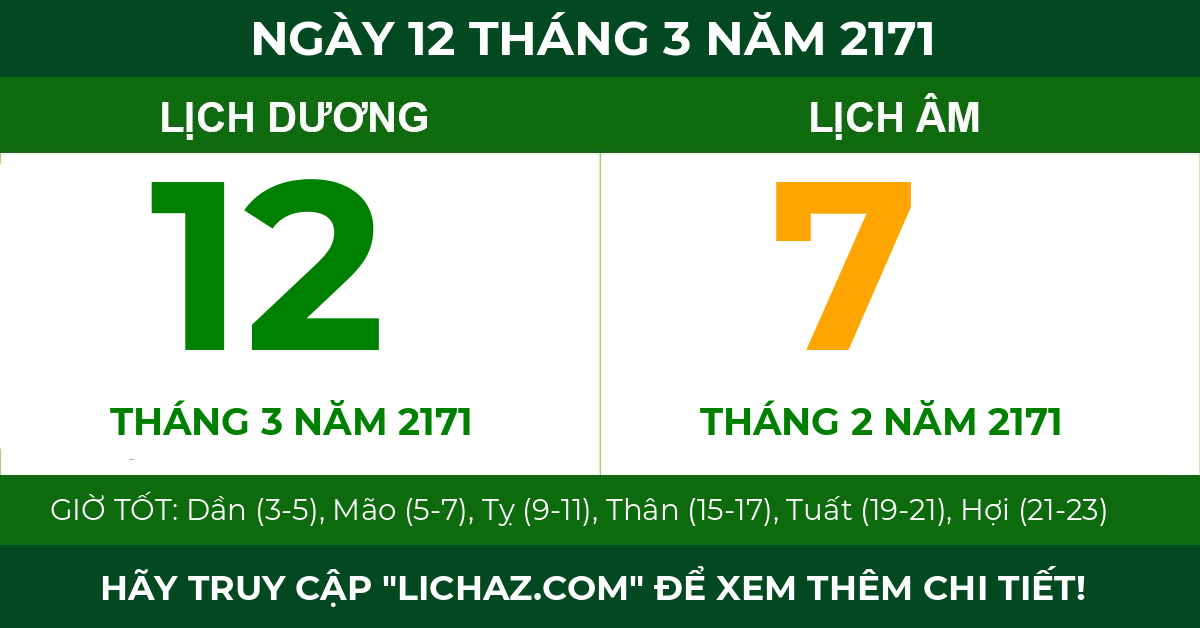 lịch âm ngày 12 tháng 3 năm 2171
