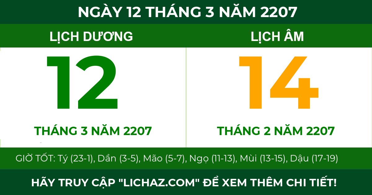 lịch âm ngày 12 tháng 3 năm 2207