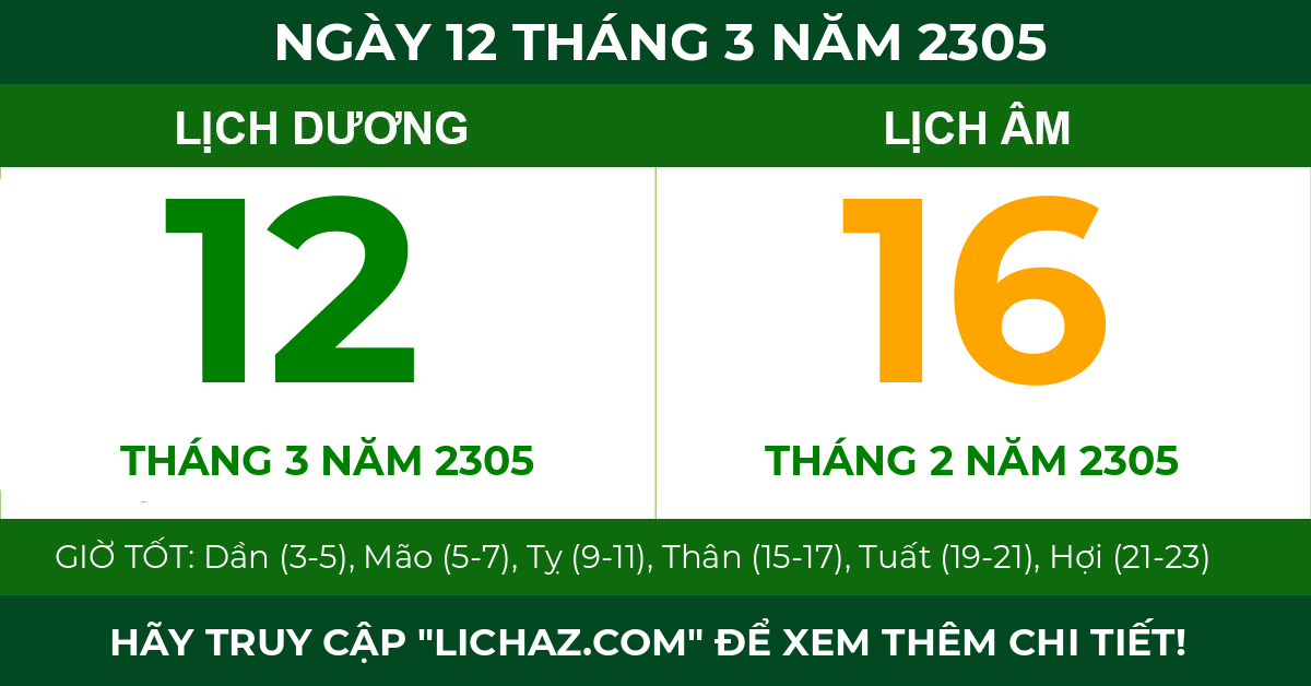 lịch âm ngày 12 tháng 3 năm 2305