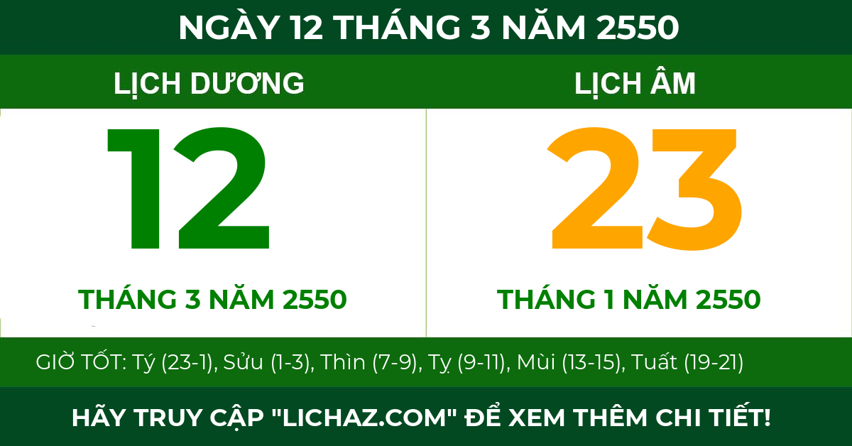 lịch âm ngày 12 tháng 3 năm 2550