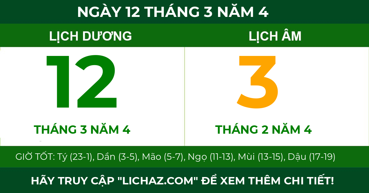 lịch âm ngày 12 tháng 3 năm 4