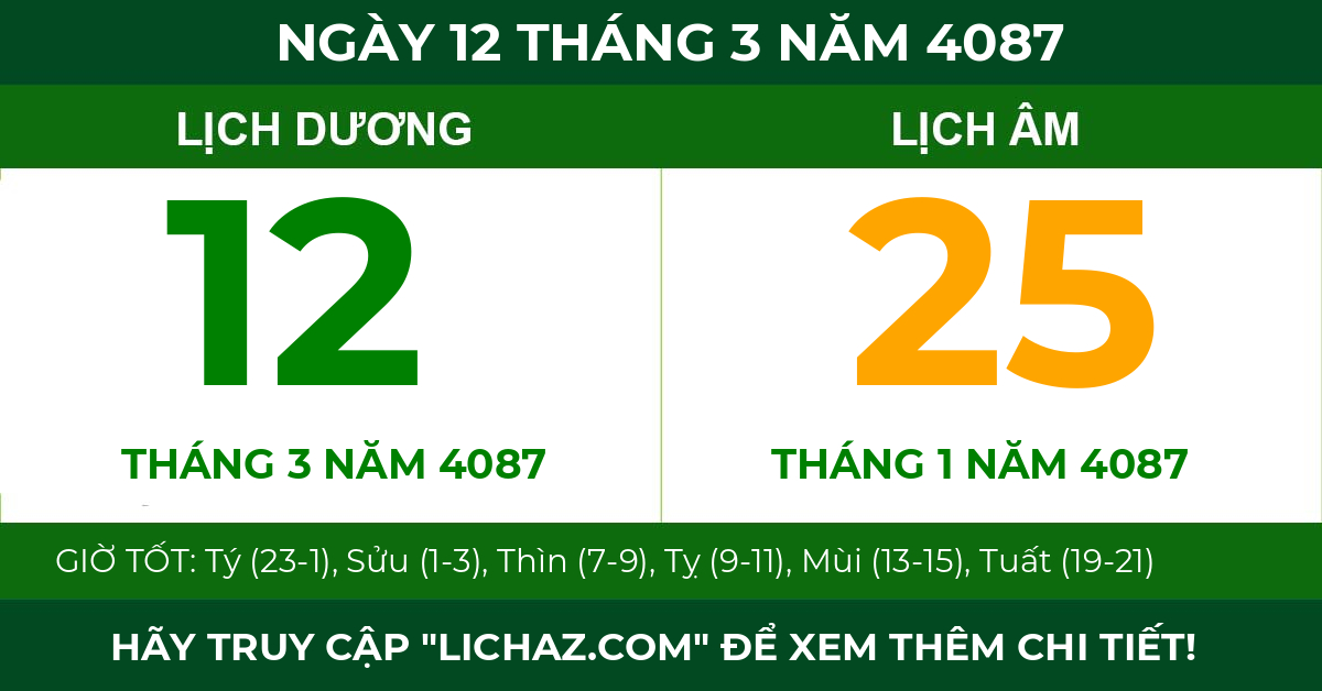lịch âm ngày 12 tháng 3 năm 4087