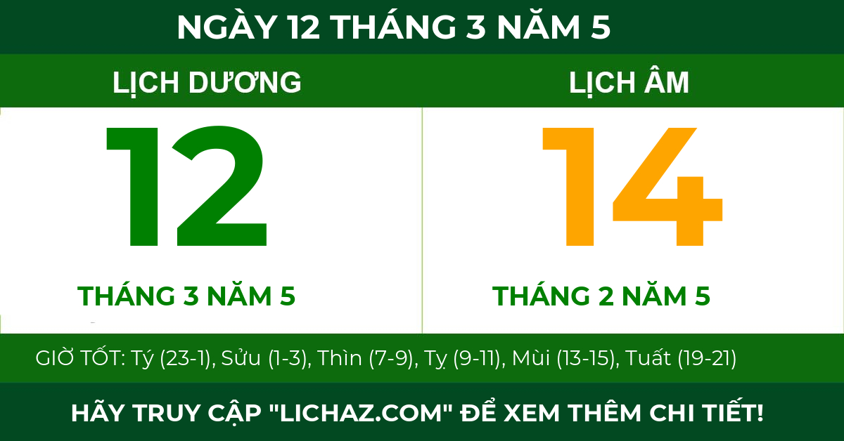 lịch âm ngày 12 tháng 3 năm 5