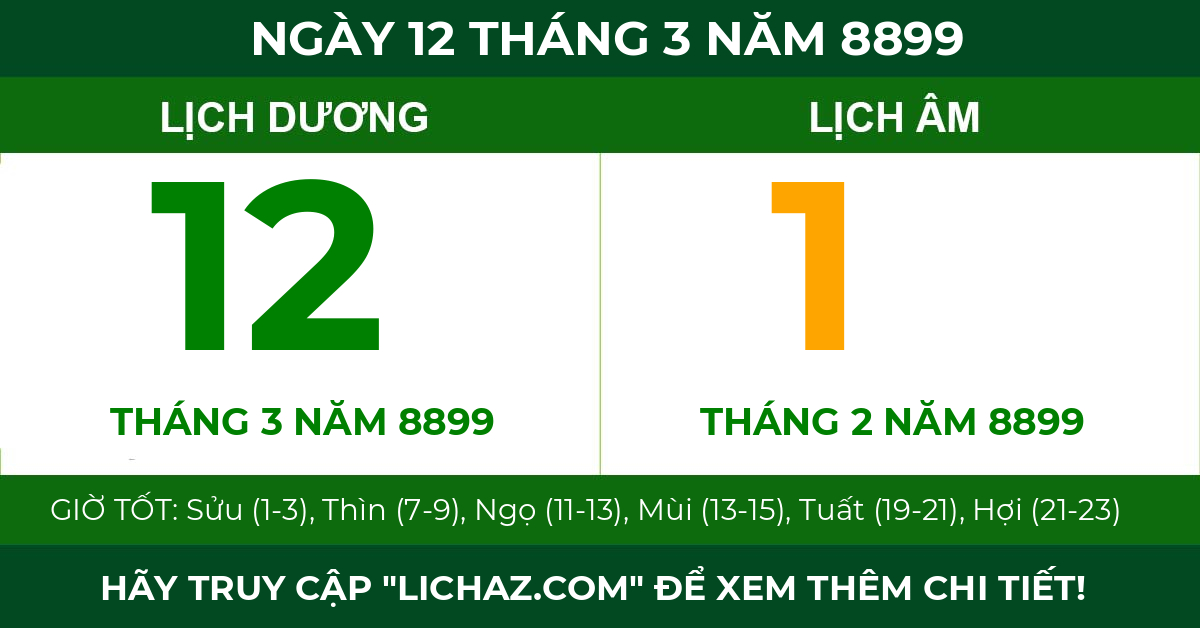 lịch âm ngày 12 tháng 3 năm 8899