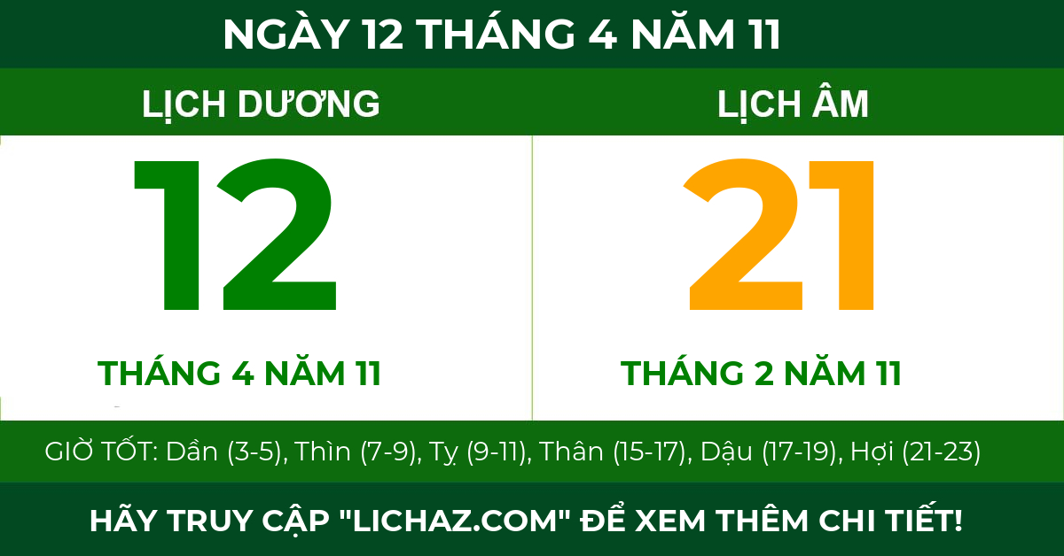 lịch âm ngày 12 tháng 4 năm 11